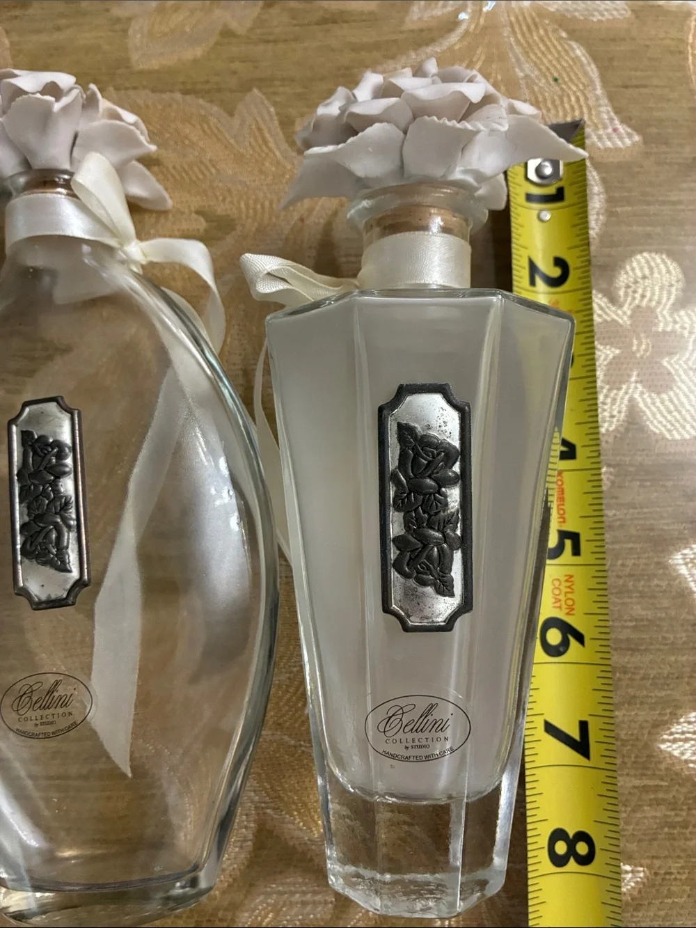 CELLINI White Decorative Floral Glass Bottle - Set of 2 VANITY BATHROOM